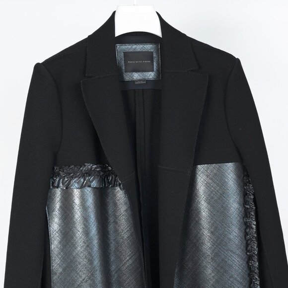 Marie Saint Pierre Black & Metallic Blue Ruffle Ponte Open-Front Coat - Picture 3 of 9